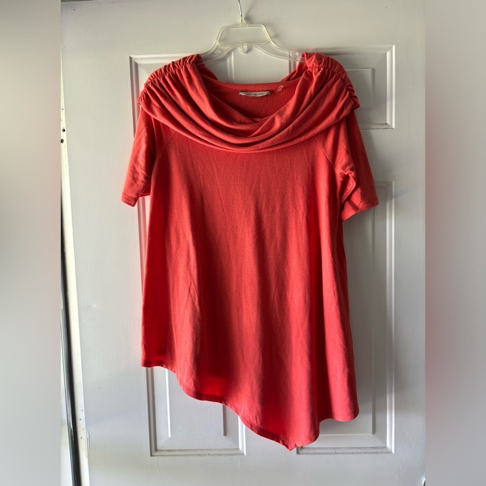 Soft Surroundings Coral Cowl Neck Short Sleeve Top